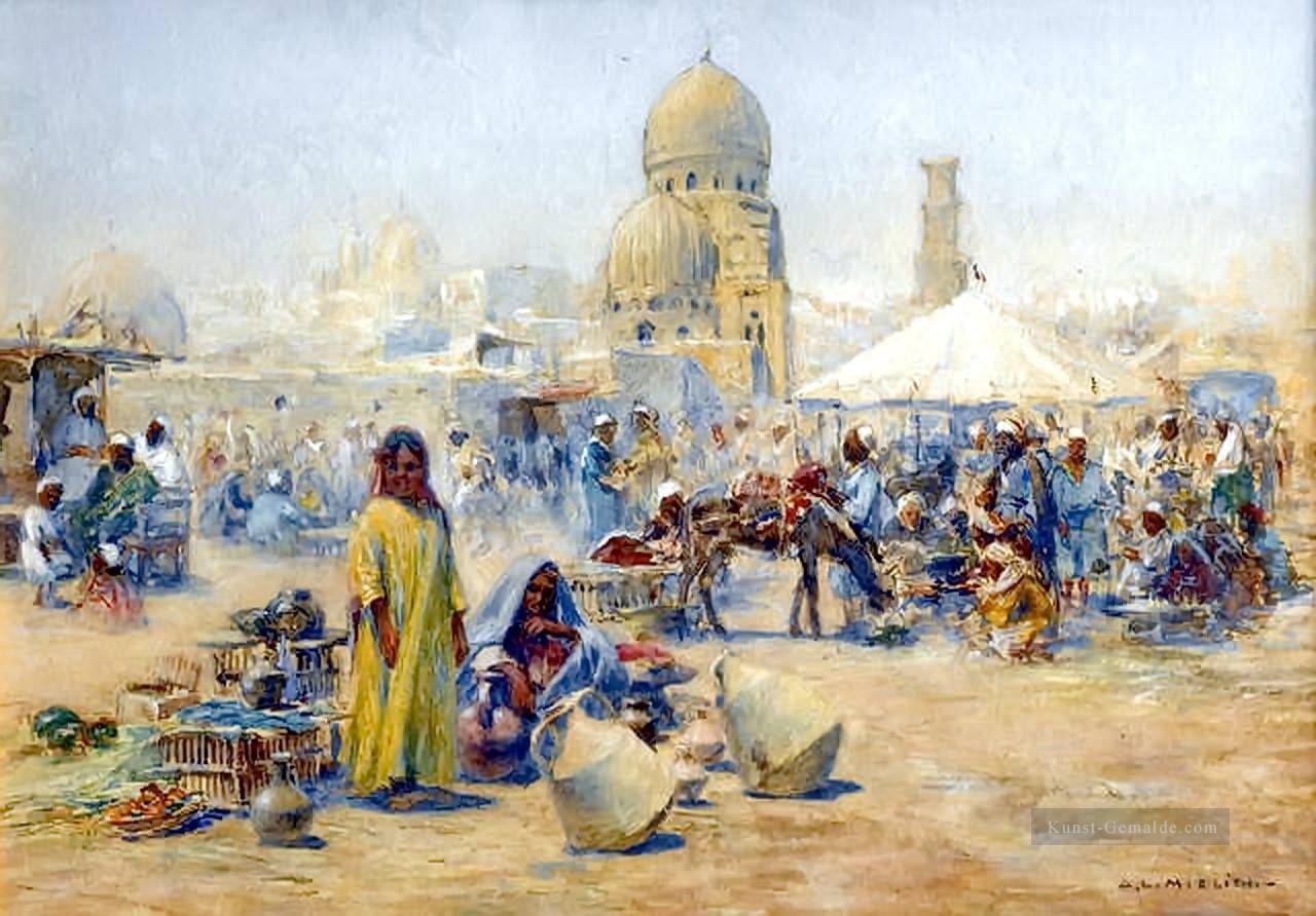 Ein orientalischer Straßenbasar Alphons Leopold Mielich Araber Ölgemälde